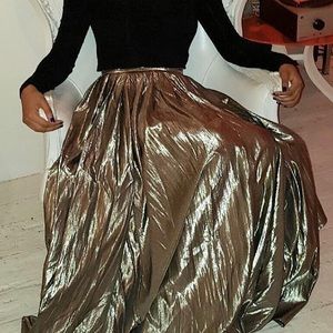 Free People Metallic Pleated Maxi Skirt